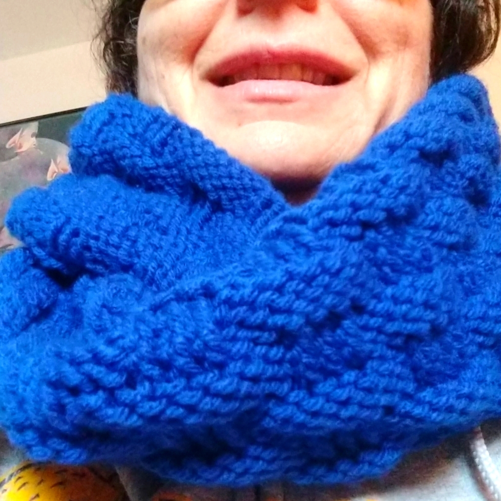 Hand Knitted Cross Weave Pattern Infinity Scarf - image 1